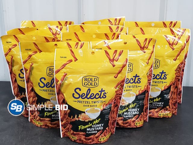 Lot 58-80929 - Lot of (12) Rold Gold Selects Pretzel Twists - Oven Baked Flamin Hot Honey Mustard Flavored 4 oz eac...