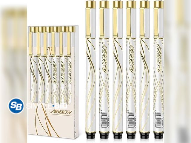Lot 58-34534 - New Black Ink Pens, 6-Pack, White, Smooth Writing, Waterproof, Ideal for Note Taking, Journaling, Dr...