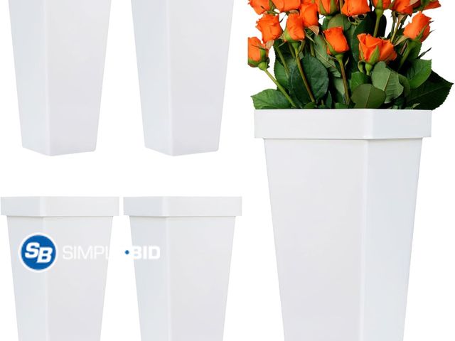 Lot 58-75685 - New 4 Pack Flower Buckets for Cut Flowers -13.4 Inch Plastic Floral Buckets Modern Square Vases for ...