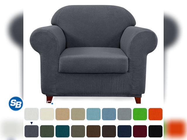 Lot 58-21554 - New Subrtex Stretch 2-Piece Textured Grid Armchair Slipcovers, Gray