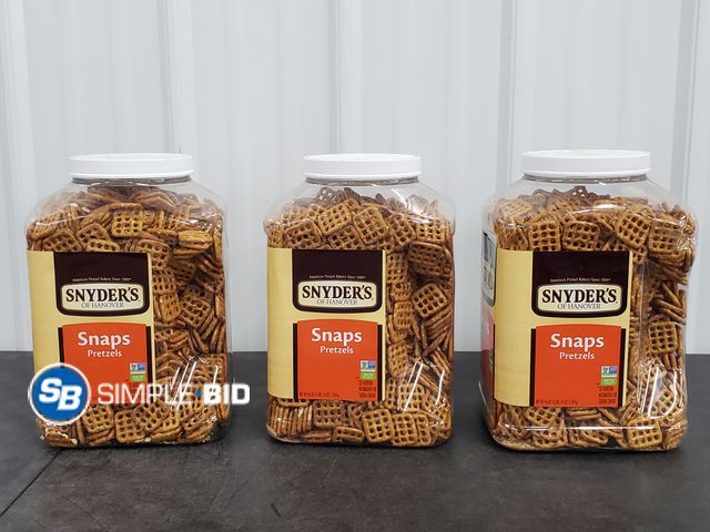 Lot 58-80701 - Lot of (3) Snyder's Pretzel Snaps 46 oz each - unopened - expired
