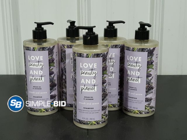 Lot 58-34649 - Lot of (5) Love Beauty and Planet argan oil and lavender SHAMPOO - appears unused