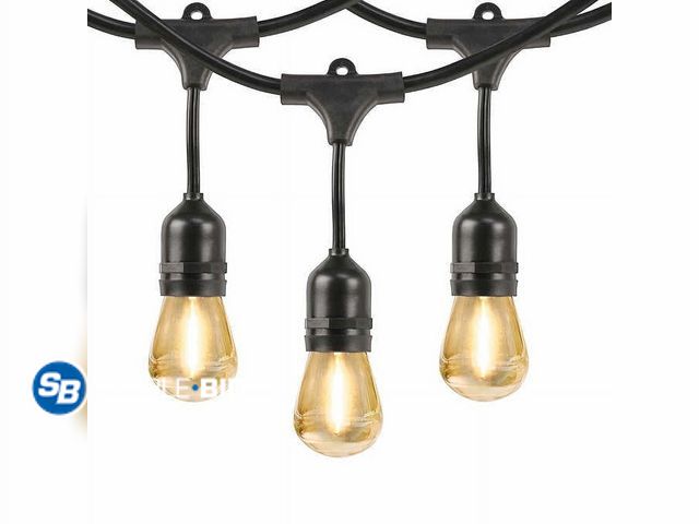 Lot 58-80625 - Feit Outdoor Weatherproof String Light Set 48ft 24 Light Sockets w/ 26 LED Bulbs - appears unused