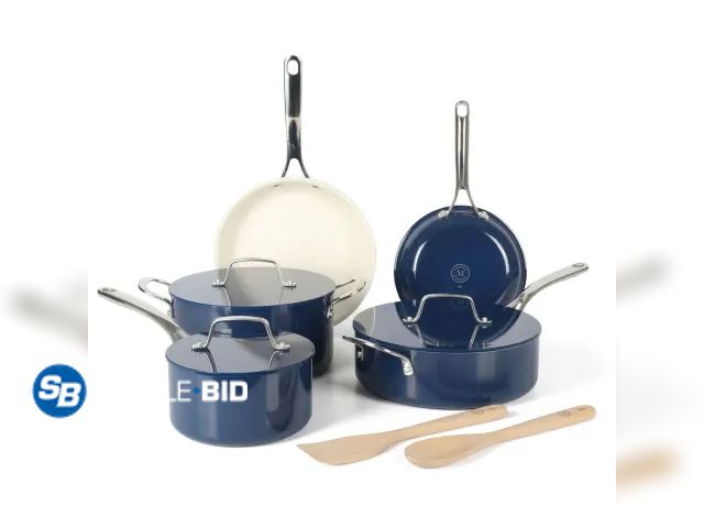Lot 58-27299 - Martha Stewart Galway Premium Nonstick PFA Free Ceramic Interior 10 Piece Heavy Gauge Enamel Aluminu...