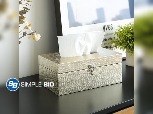 Lot 58-73457 - New Gold Tissue Box Cover Rectangle, Elegant Faux Leather Tissue Box Holder with Non-Woven Fabric Li...
