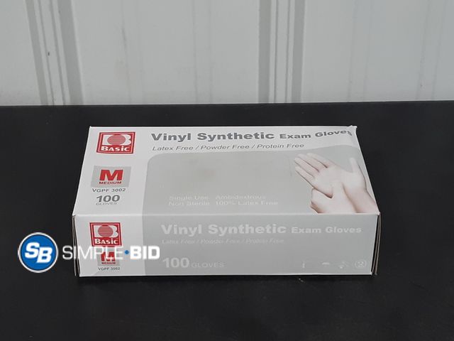 Lot 58-27560 - Basic Vinyl Synthetic Exam Gloves - Latex Free/Powder Free/Protein Free - 100 Glove - Size M