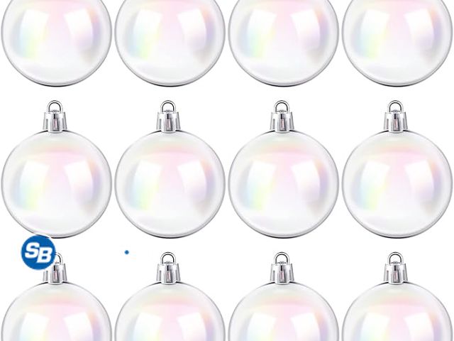 Lot 58-51659 - CHRISTMAS IN JULY! New Jutom 12 Pcs Christmas Iridescent Ornaments Ball Clear Plastic Bubbles Cauldr...