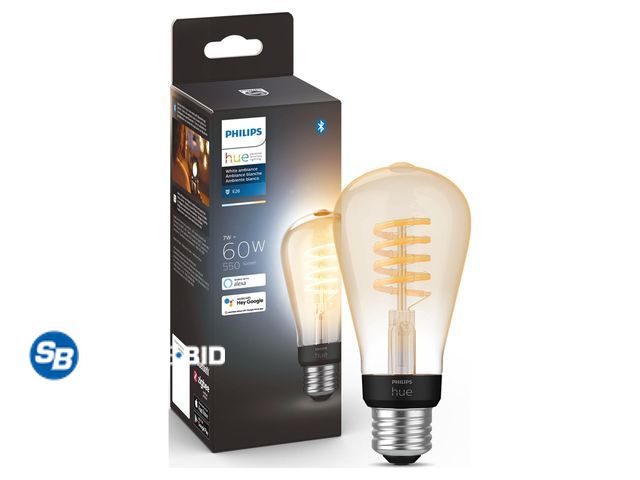 Lot 58-33048 - New Philips Hue White Ambiance Filament ST19 Bluetooth LED Bulb, Black, 60-Watts