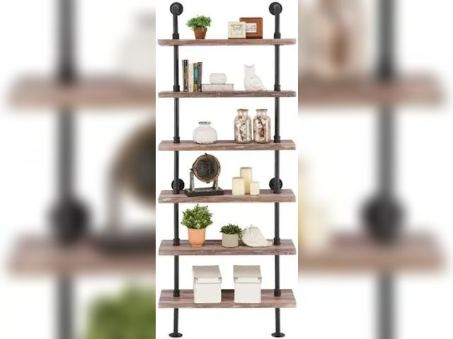 Lot 58-27365 - Industrial Pipe Shelf Rustic Wood Wall Shelf Ladder Bookshelf Wall Mounted Storage Decor Shelf for H...