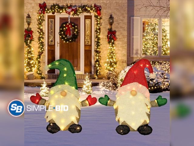 Lot 58-34879 - Lighted Christmas Tinsel Gnomes Yard Decorations Outdoor 2 Pack Light Up Collapsible 24Inch Pre-Lit ...