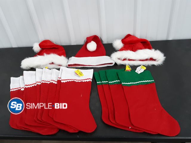 Lot 58-33555 - Lot of SANTA hats and stockings - appears unused