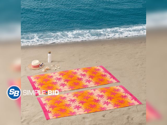 Lot 58-51484 - New Mainstays Beach Collection Pink Palm Cotton-Blend Beach Towels (2 Count)