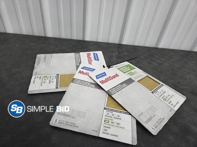 Lot 58-53627 - Lot of (3) New Norton MultiSandpaper 100 Medium -- 5 Sheets in each package -- 9" x 11"