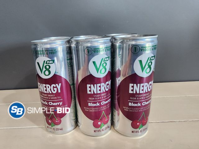Lot 58-24174 - Lot of (6) V8 Plus Energy Drinks BLACK CHERRY - 8 fl oz each unopened - out of box