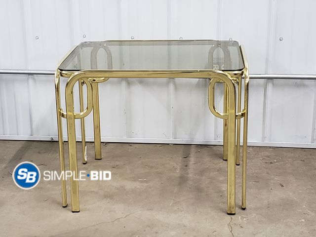 Lot 58-84455 - Glass and Metal Side Table, Gold Finish Approx 22"x21.5"x28"