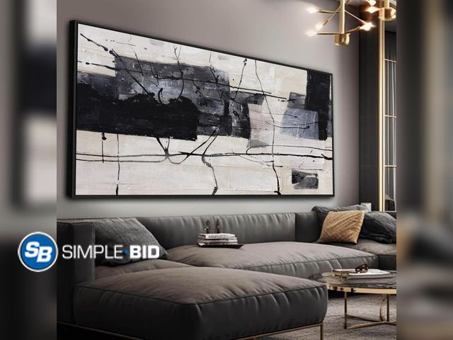 Lot 58-59505 - Large Abstract Wall Art Wall Decor Black And White Wall Art Canvas Picture Painting Artwork For Bedr...