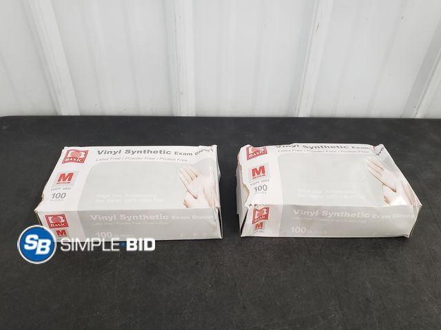 Lot 58-64211 - Lot of (2) Vinyl Synthetic Exam Gloves - 100 in each box - unused - SIZE M