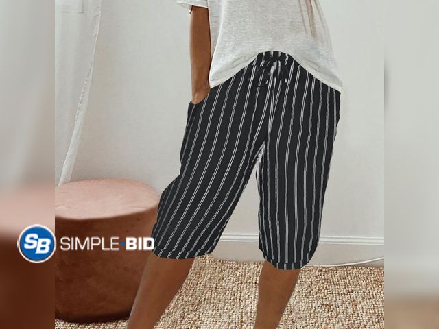 Lot 58-69108 - New QUNYINEY Women's Shorts Casual High Waist Striped Bermuda Shorts Loose Elastic Waist Summer with...