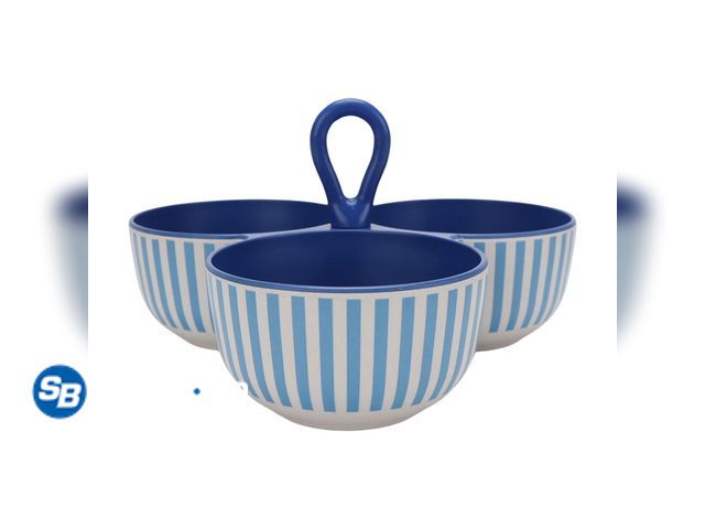 Lot 58-26905 - New Mainstays by Becky G. &amp; Alejandra Bamboo Melamine Triple Condiment Server, Blue Stripe