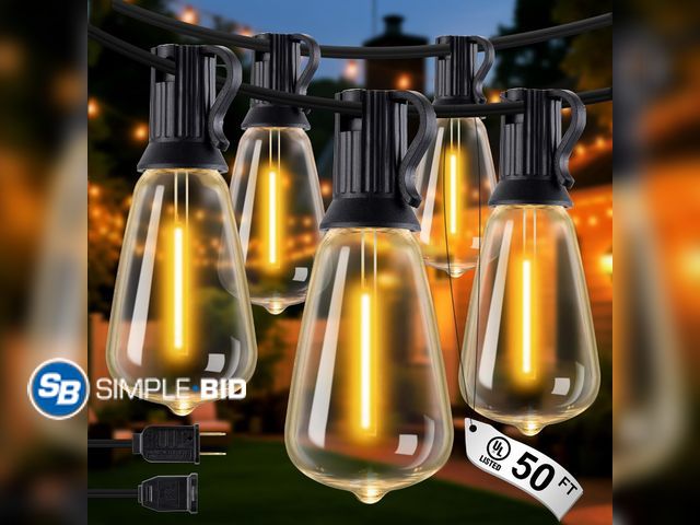Lot 58-83970 - New Patio String Lights 50FT LED, IP65 Waterproof ST38 Connectable Dimmable