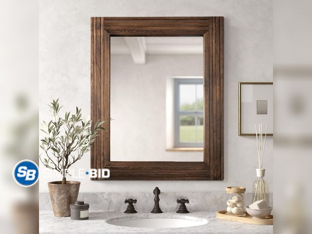 Lot 58-76000 - New Hand-Made Wooden Spliced Wall Mirror for Bathroom, Rustic Farmhouse Vanity Mirror, Décor Wall Ar...