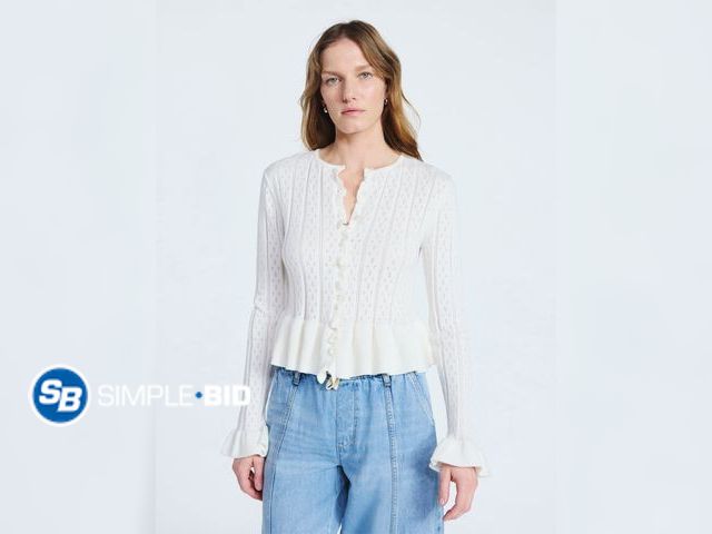 Lot 58-72184 - New Scoop Women's and Women's Plus Peplum Ruffle Cardigan Sweater, Lightweight, Size L