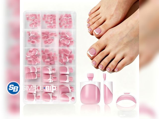 Lot 58-80795 - New  Toe Nail Tip Press ons, 150pcs Short Square Pink French Tips