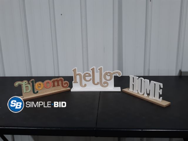 Lot 58-34905 - Lot of (3) Wooden Decor - Home, Bloom, Hello Signs