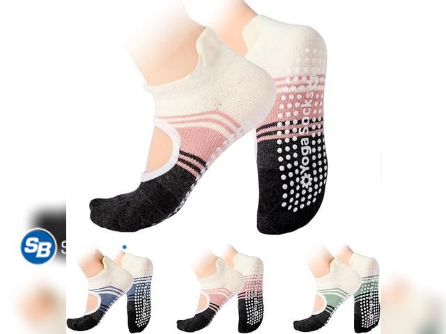 Lot 58-41635 - New Pilates Socks with Grips for Women,Yoga Socks, Non-Slip Yoga Sock with Toe Separators, Pilates N...