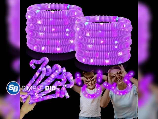 Lot 58-55098 - New Purple Glow Sticks Pop Tubes,12-24PCS Light Up Necklaces &amp; Bracelets,Mardi Gras Party Favors...