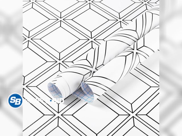 Lot 58-80798 - Lot of (2) New White Peel and Stick Wallpaper White and Black Contact Paper Geometric Modern Wall Pa...