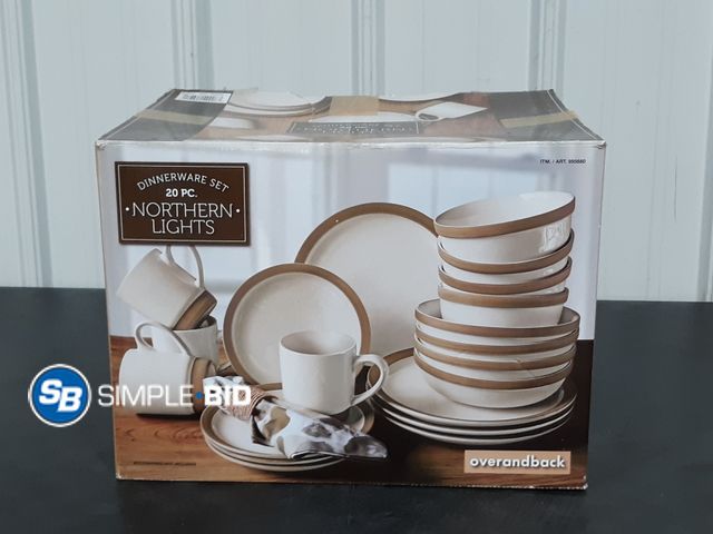 Lot 58-34730 - Over and Back Dinnerware set 20 piece Northern lights - open box - appears unused