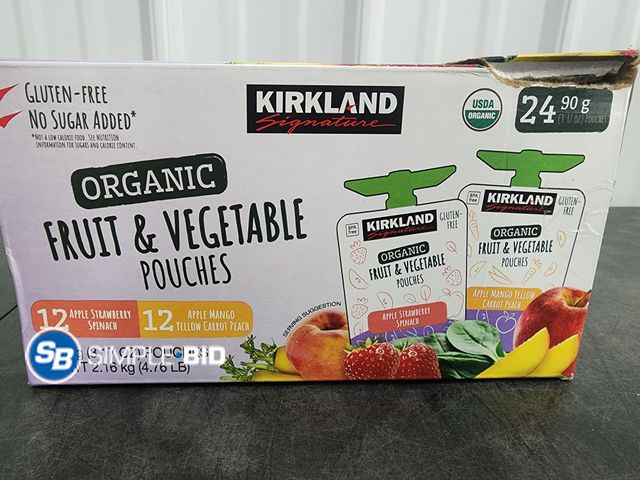 Lot 58-30337 - Kirkland Organic Fruit and Vegetable Pouches - apple strawberry spinach - apple Mango yellow carrot ...