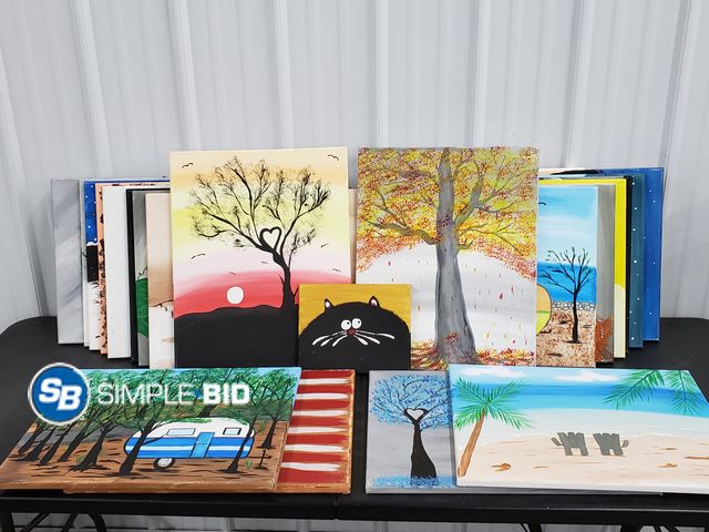 Lot 58-68228 - Large Lot of Canvas Paintings - Wine and Paint Decor