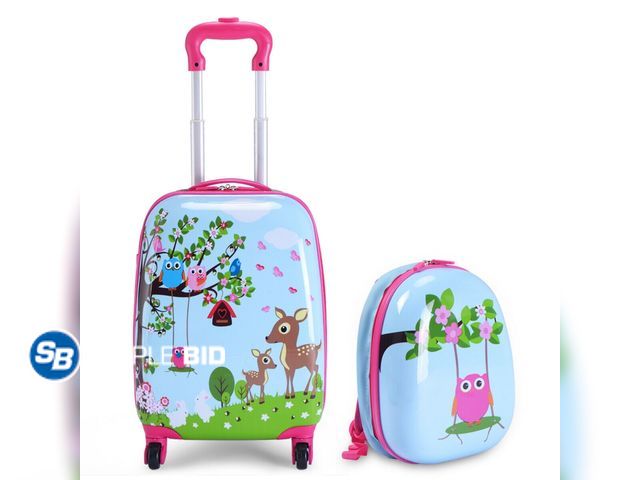 Lot 58-36073 - New Costway 2Pcs 12'' 16'' Kids Luggage Set Suitcase Backpack School Travel Trolley ABS