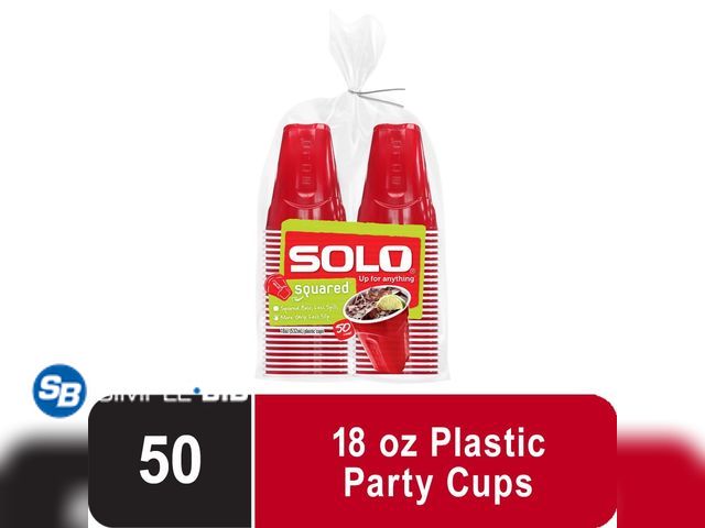Lot 58-54706 - New Red Solo Party Plastic Disposable Cups, 18 oz, 50 Count