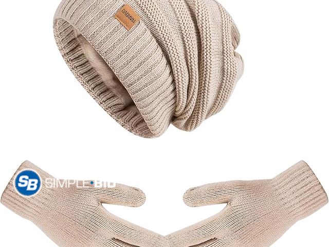 Lot 58-83825 - New Women Beanie Hat Gloves Set Fleece Lined Winter Warm Hat Knit Touchscreen Gloves for Cold Weathe...
