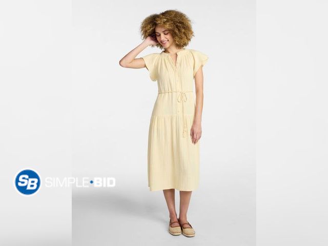 Lot 58-67935 - Time and Tru Women's Cotton Double Cloth Midi Dress with Short Flutter Sleeves - Size XXL (2) - NWT