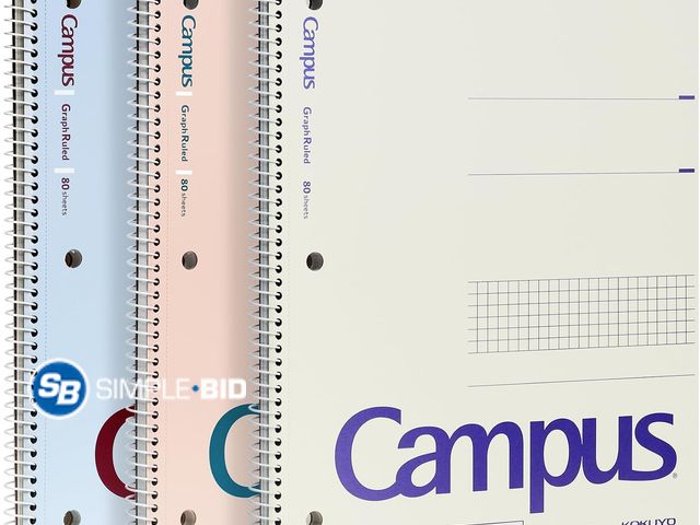 Lot 58-74601 - New KOKUYO Spiral Notebook with 5x5 Graph Paper, 3 Pack Campus 10-1/2" x 8" Subject Notebooks, 80 Sh...