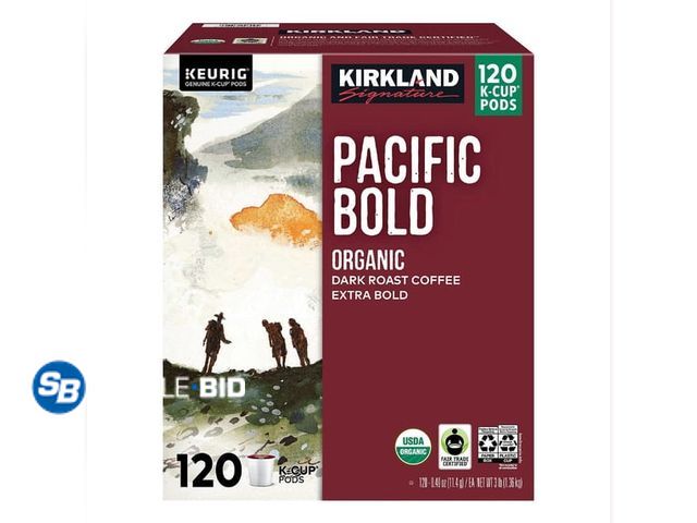 Lot 58-66976 - Kirkland PACIFIC BOLD Organic Dark Roast Coffee K-CUPS 120 - open box - mostly full