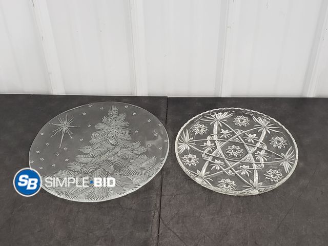Lot 58-84431 - Lot of (2) Clear Glass Christmas Plates, Appear to be Vintage