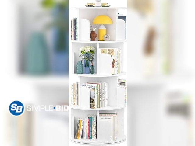 Lot 58-29109 - Aheaplus 360 Display 4-Tier Rotating Bookshelf, Small Corner Shelf - White