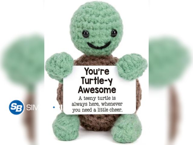 Lot 58-57971 - New Turtle-y Awesome Crochet Turtle – Cute Funny Gifts for Women &amp; Men, Positive Mini Animal Dec...