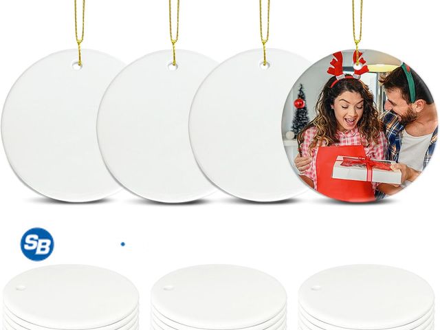 Lot 58-55170 - CHRISTMAS IN JULY! New Sublimation Blank Ceramic Ornaments with Gold String Bulk White Christmas Dec...