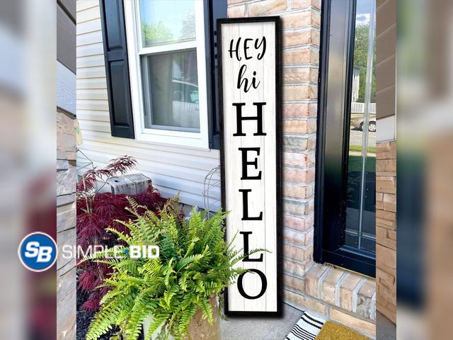 Lot 58-50215 - New Hey Hi Hello Welcome Sign For Front Porch Standing 45"X9" Large Outdoor Tall Wood Frame Vertical...