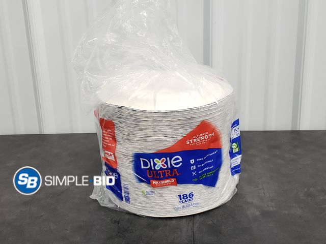 Lot 58-50169 - DIXIE ultra paper plates 186 plates - 10 1/16" - open package - mostly full
