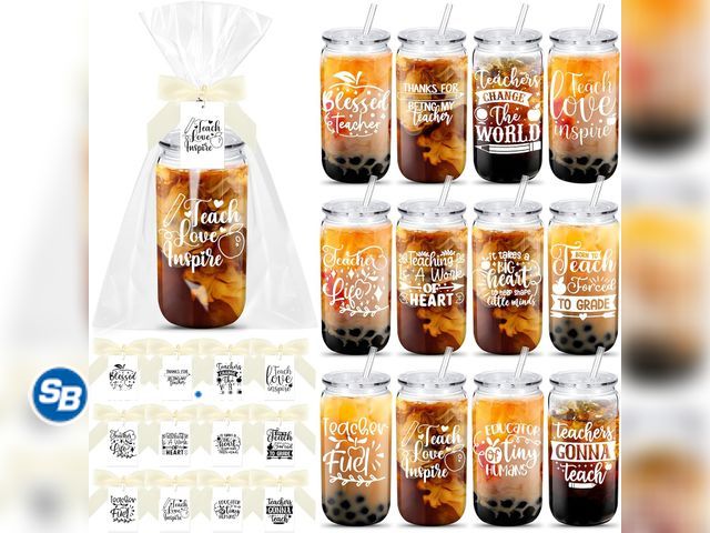 Lot 58-74420 - Lot of (12) Teacher Gifts Bulk Teacher16 oz Thick Reusable Plastic Appreciation Cups with Straws and...
