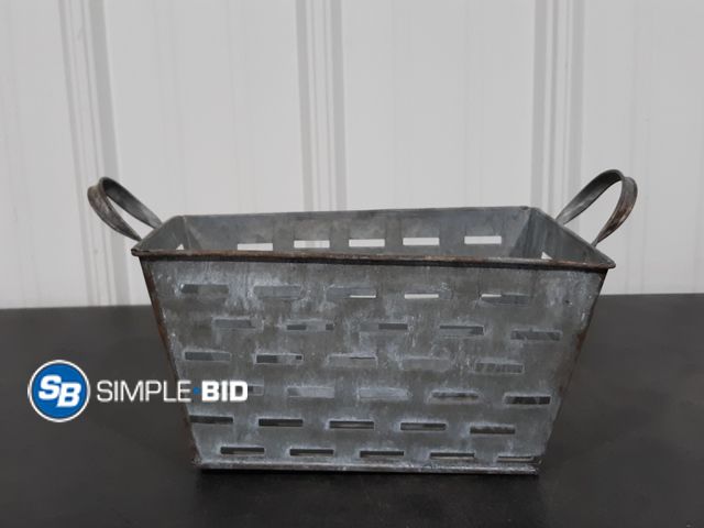Lot 58-34993 - Galvanized Metal Basket - approx. 10" L - Great for Flowers, Decor Succulents - appears unused