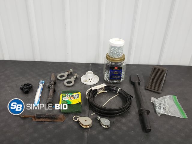 Lot 58-75748 - Lot of Various Items- (2) Containers Full of Nuts/Bolts, Door Wedge, Roll of Door Seal, and More!