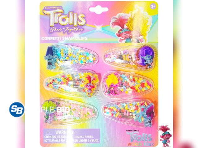 Lot 58-51185 - Lot of (3) New TROLLS Magical Confetti Hair Clips for Kids - 6pc Cute Character Charms Hair Accessor...